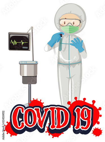 Poster design for coronavirus theme with doctor in hazmat suit