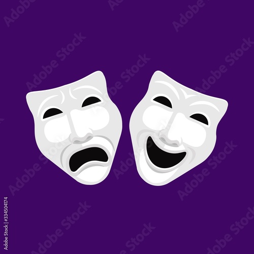 Comedy and tragedy white vector theatre masks.