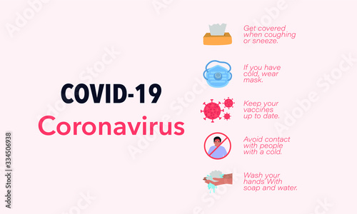 Covid-19 Coronavirus design causes, symptoms and spreading. Set of isolated vector.