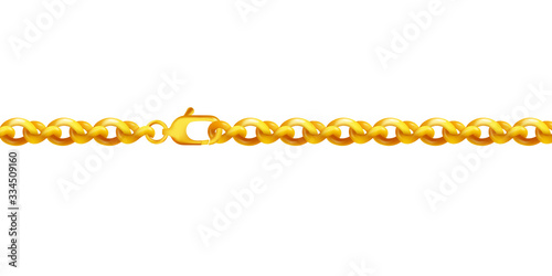 Golden jewelry chain with lock element, realistic vector illustration isolated.