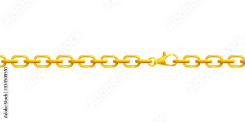 Isolated metal gold chain with realistic clasp - golden jewelry