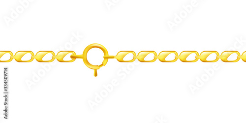 Mockup of golden chain with lock, realistic vector illustration isolated.