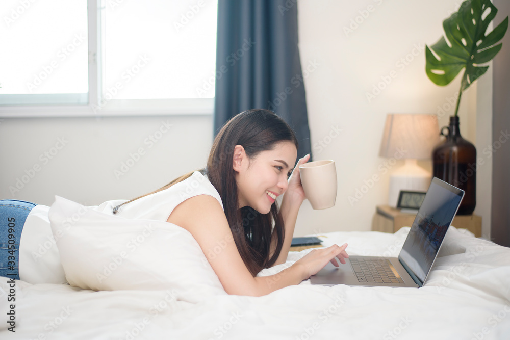Beautiful woman is working from home Beautiful woman is working from home