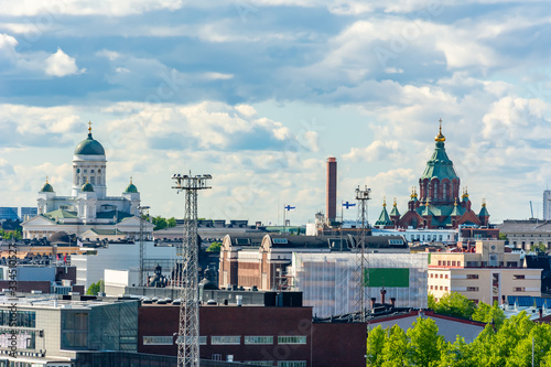 Helsinki cityscape with Helsinki Cathedral and Uspenski Cathedral, Finland