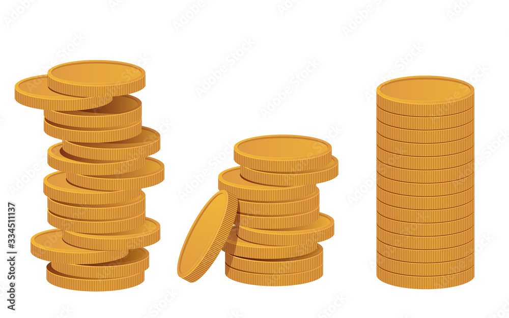 Vector Illustration of golden coins. Isolated on white