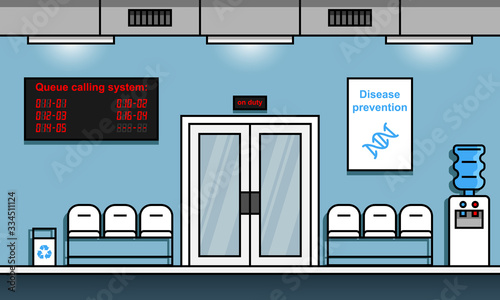 Waiting room interior in the hospital cartoon vector illustration.