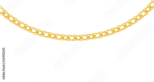 Jewelry golden chain element, realistic vector mockup illustration isolated.