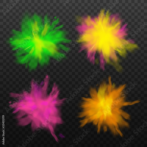 Colorful powder splash set with green, pink, yellow and orange color explosion