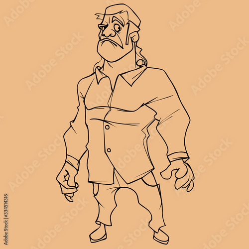 sketch of a cartoon perplexed displeased man with long hair