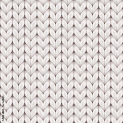 Knitted realistic seamless background of white color. Knitting vector pattern. Vector knit texture for background.