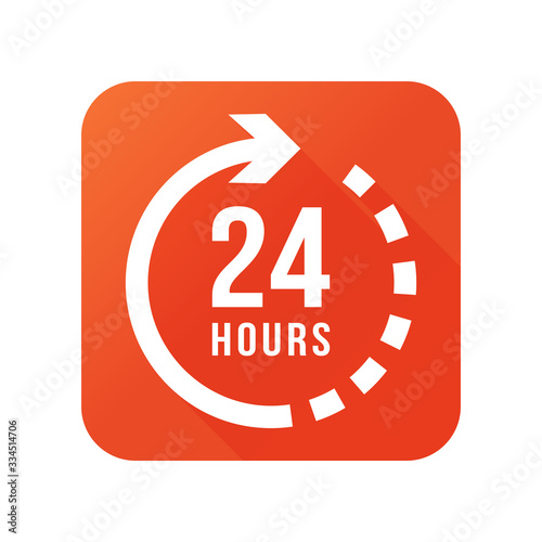 24 hours clock sign icon in flat style. Twenty four hour open vector illustration on white isolated background. Timetable business concept.