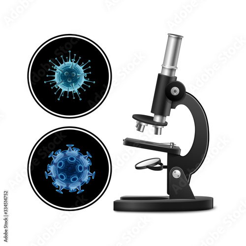 Microscope with bacteria vector illustration isolated on white background. Virus concept. Microscope virus close up.