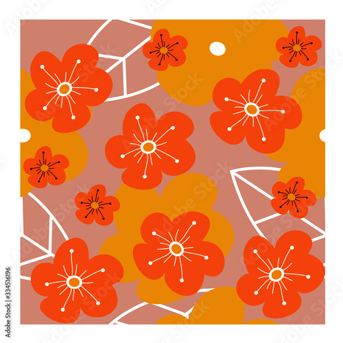 Seamless pattern with orange flowers