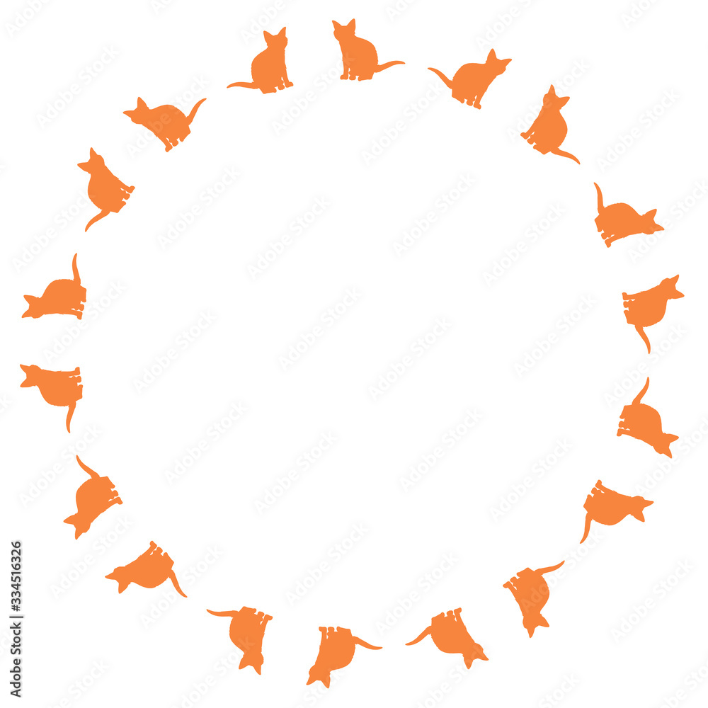 Obraz premium Round frame with interesting orange cats on white background. Vector image.