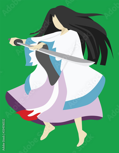 Cartoon vector of people japan in uniform vintage with holding a sword.