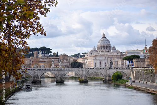 The basilica of San Pietro seen from the Tiber river