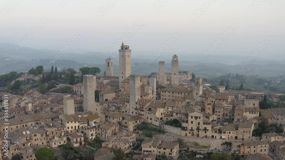 Aerial view of San Gimignano and its medieval old town with the famous towers Aerial view of San Gimignano and its medieval old town with the famous towers