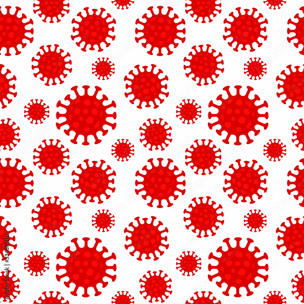 Seamless pattern with the image of the covid-19 coronavirus bacterium