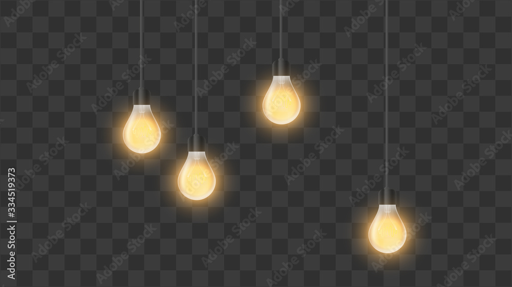 Realistic glowing light bulbs. Included Loft style Chandelier. Interior design element. Vector illustration Realistic glowing light bulbs. Included Loft style Chandelier. Interior design element. Vector illustration