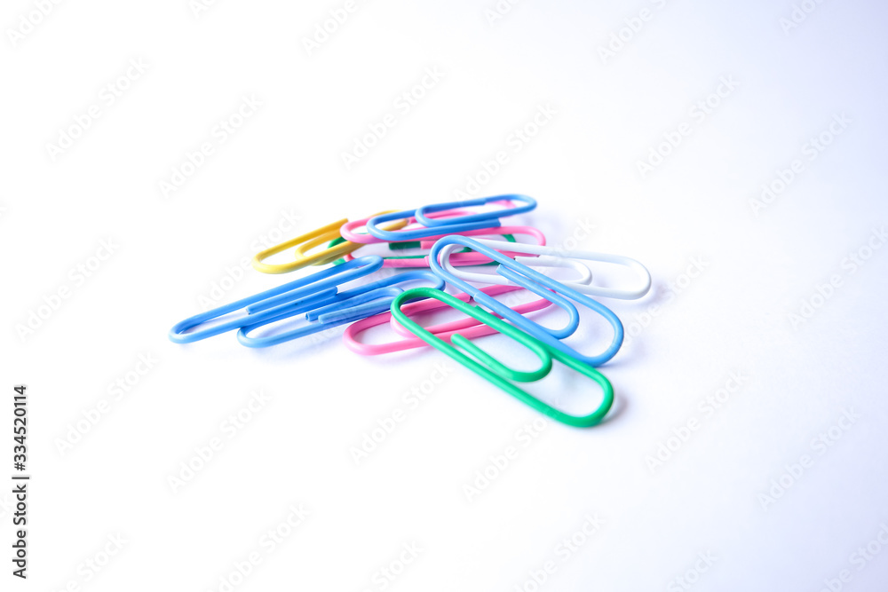 Multi-color of paper clip isolated on white background.