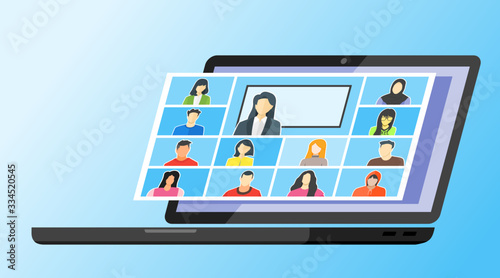 Online Class. Stay School Learn Study from Home via Teleconference or Video Conference Call During Coronavirus COVID-19 Pandemic Outbreak Closure Display Screen TV. Emergency School, College & Course.