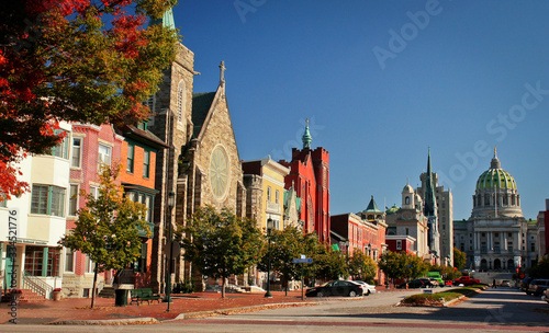Long street of historical part of Harrisburg in Pennsylvania, US