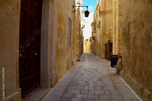 Beautiful view of ancient narrow medieval street town Mdina  Malta