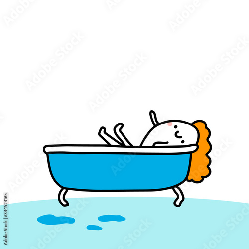 Bath hand drawn vector illustration in cartoon comic style woman inside relaxing spa