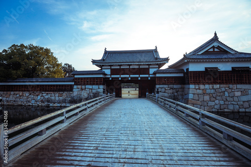 Hiroshima, Japan - January 09, 2020: Inner Buildings in the Black Carp Castle yard