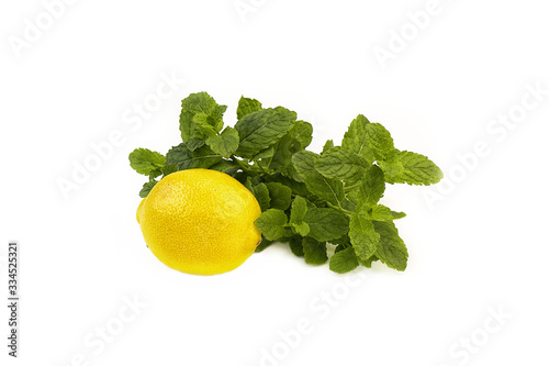 Mint with lemon on white background