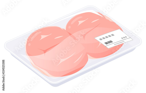 トレーに入った鶏もも肉のイラスト