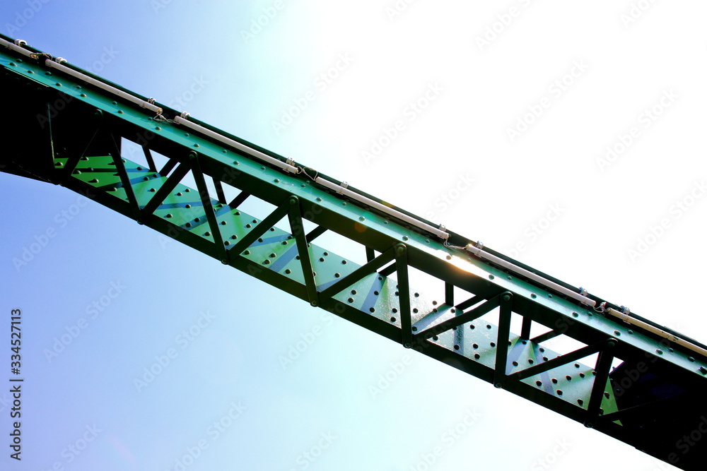 A beautiful old green bridge with steel structures. A beautiful old green bridge with steel structures.