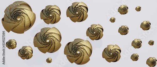gold roses elements, decorative floral elements on white background in 3d illustration