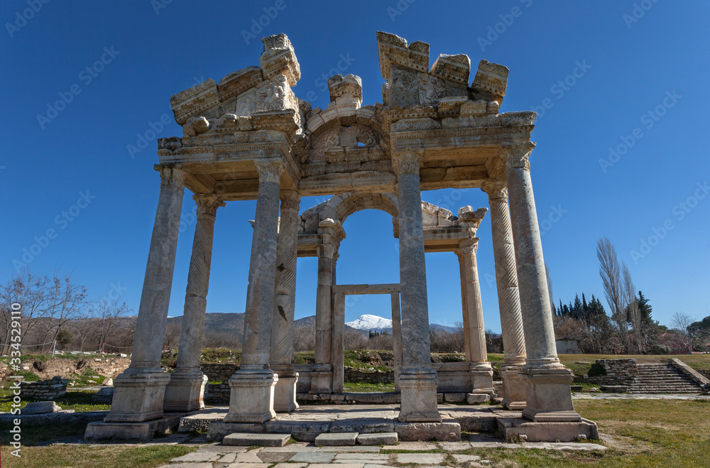 Monumental gateway (tetrapylon), entrance to the sanctuary of Aphrodite, Aphrodisias, Geyre, Caria, Turkey