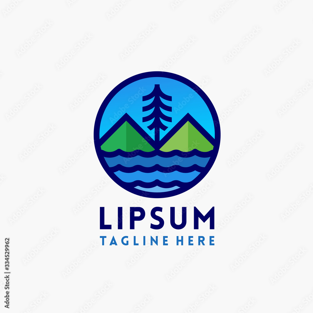 Mountain,Tree, and lake Vector badge icon Mountain,Tree, and lake Vector badge icon