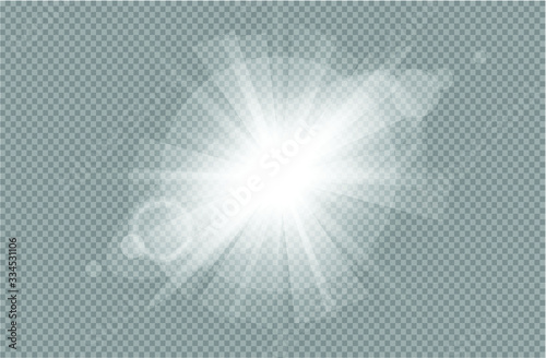 White glowing light burst explosion with transparent. Vector glowing light effect with gold rays and beams. Transparent shine gradient glitter, bright flare. vector illustration.
