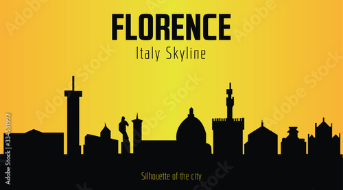 Florence Italy city silhouette and yellow background. Florence Italy Skyline.