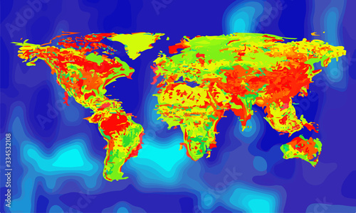 Illustration vector graphic of world map with Infrared Visual heat effect isolated on blue background. Visual heat map. Heat Map Vector Illustration. vector illustration EPS10. photo
