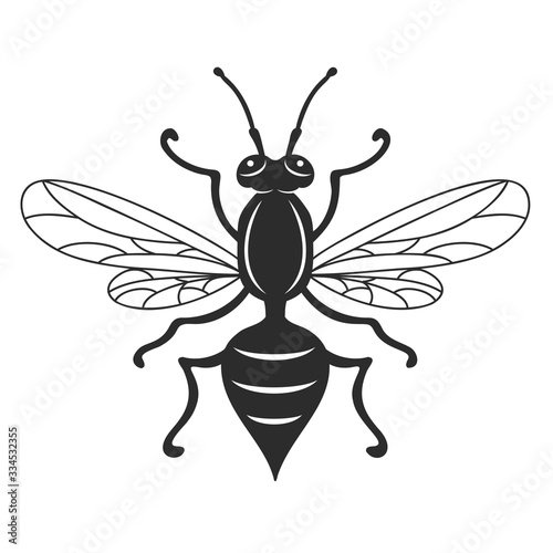 Insect wasp, black wasp silhouette. A stinging insect, an insect pest. Flat design. Vector image
