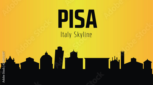 Pisa Italy city silhouette and yellow background. Pisa Italy Skyline.