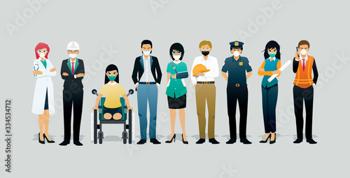 Workers wear masks to protect against covid-19.