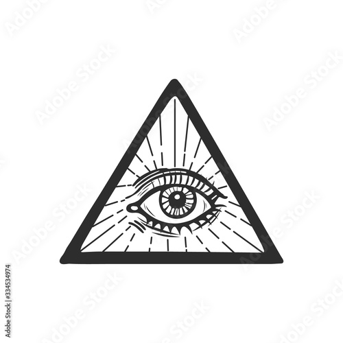 Masonic eye in retro style on white background. Eye of providence in the center of triangle vector illustration. Element for pagan, occult magic, halloween or witchcraft theme.