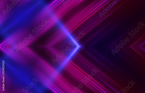 Dark abstract background with UV neon glow, blurred light lines, waves. Blue-pink neon light