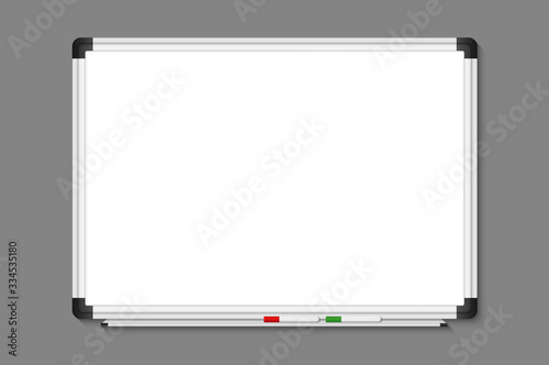 Empty white marker board on transparent background. Realistic office Whiteboard. Vector illustration