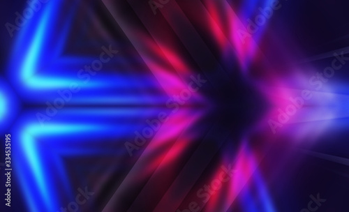 Dark abstract background with UV neon glow, blurred light lines, waves. Blue-pink neon light