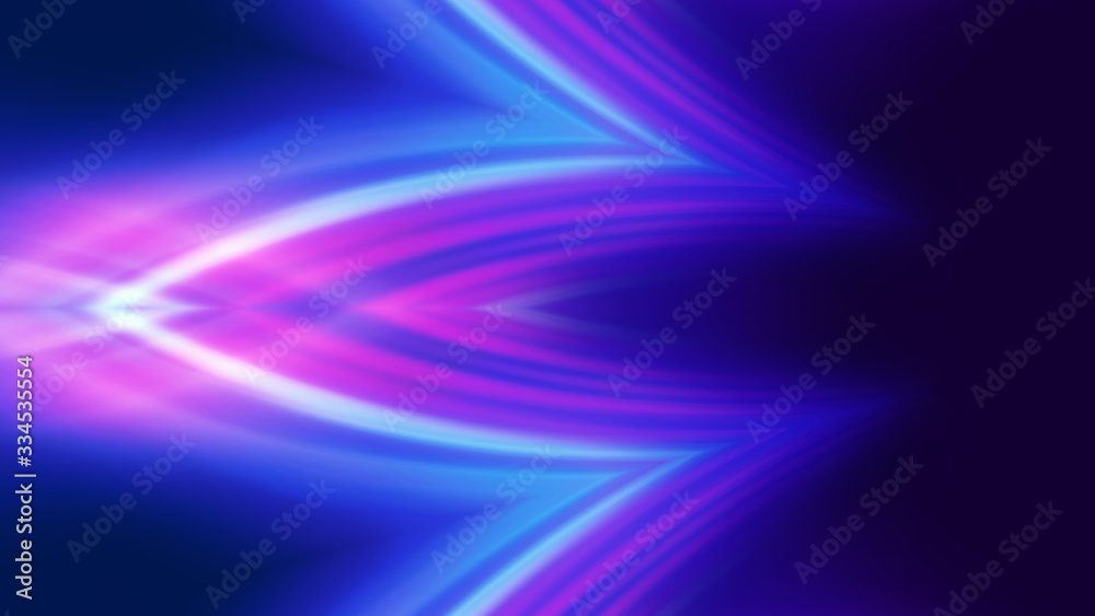Dark abstract background with UV neon glow, blurred light lines, waves. Blue-pink neon light