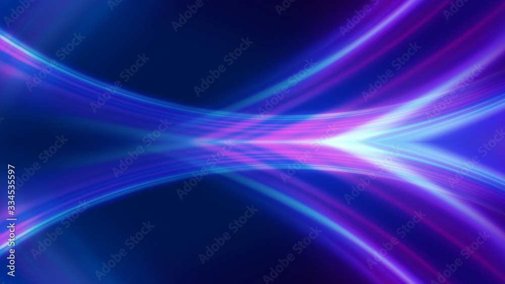 Foto de Dark blue abstract background with ultraviolet neon glow, blurry  light lines, waves do Stock