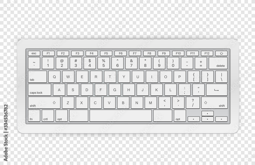 Modern wireless keyboard isolated on transparent background. Top view Modern wireless keyboard isolated on transparent background. Top view