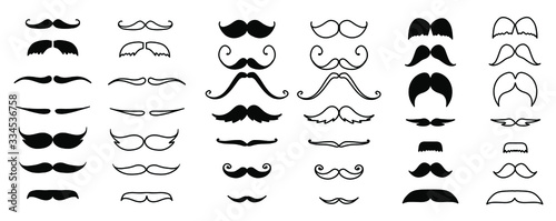 Black moustaches set isolated on white background. Moustache symbol. Moustache gentleman. Moustaches Vectors.