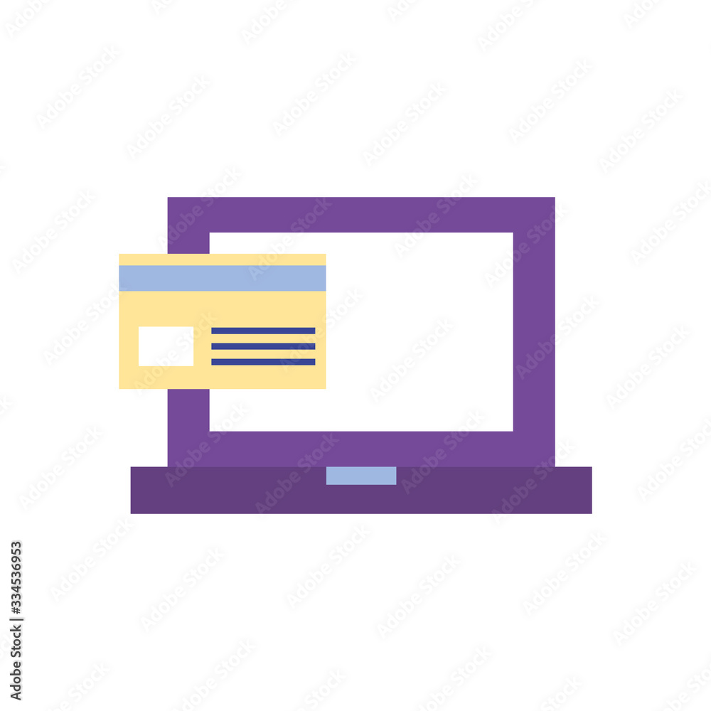 payments online concept, laptop computer with credit card icon, flat style payments online concept, laptop computer with credit card icon, flat style